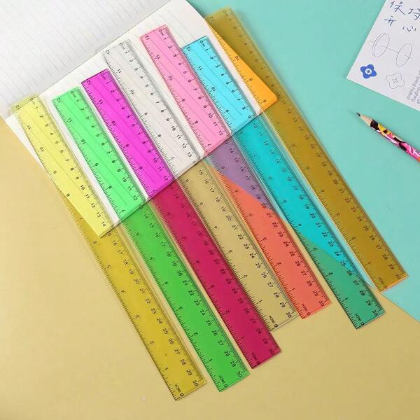 8pcs/Set 30cm Thin Plastic Ruler, Multicolor, OPP Bag Packing, Suitable For Students, School Supplies, Office, And Home Use,School Supplies,Back To School