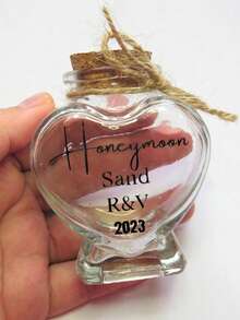 Custom Honeymoon Sand Jar Heart Bottle, Wedding Gifts Keepsake Honeymoon Gifts For Couple, Beach Holiday Keepsake Personalised Bottle With A Cork,Bridal Shower Gift, Wedding Gift, Engagement Gift, Honeymoon Gift, Party Gifts, With Hemp Rope And Label - Multicolor - View 4