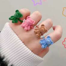 1pc Cute Klein Blue Flocked Small Bear Adjustable Ring For Women