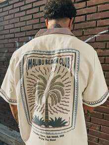 2025春夏休闲男士时尚棕榈树图案短袖衬衫 - 彩色 - 查看 2