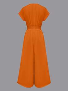 女士优雅阔腿连体裤，夏季 - 橘色 - 查看 2