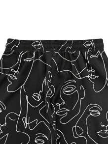 Men's Casual & Sports Graffiti Print Drawstring Beach Shorts, Quick Dry For Daily, Holiday, Summer