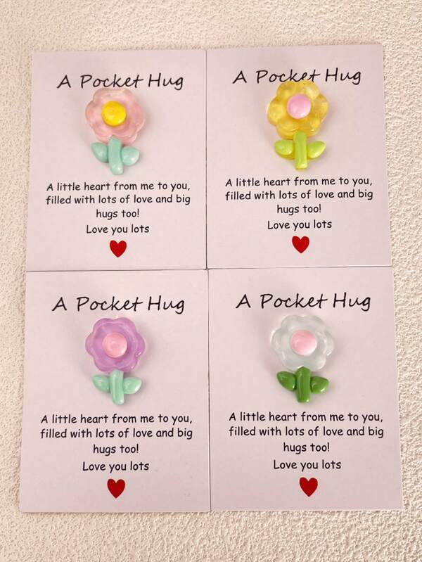 4pcs Pocket Hug Greeting Cards, Decorated With Resin Flowers - Suitable For Mother's Day, Birthday, Valentine's Day, Christmas, Thanksgiving, And Any Occasion To Express Affection - Universal Love Token For Anyone