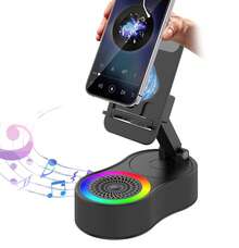 Wireless Induction Audio Bluetooth Speaker 5in1 Phone Holder Emergency Rechargeable (4000mAh) With Colorful Ambient Light Multifunctional Adjustable Stand With Charging Compatible With Tablet For Home Desk - Wireless Induction Black - View 1