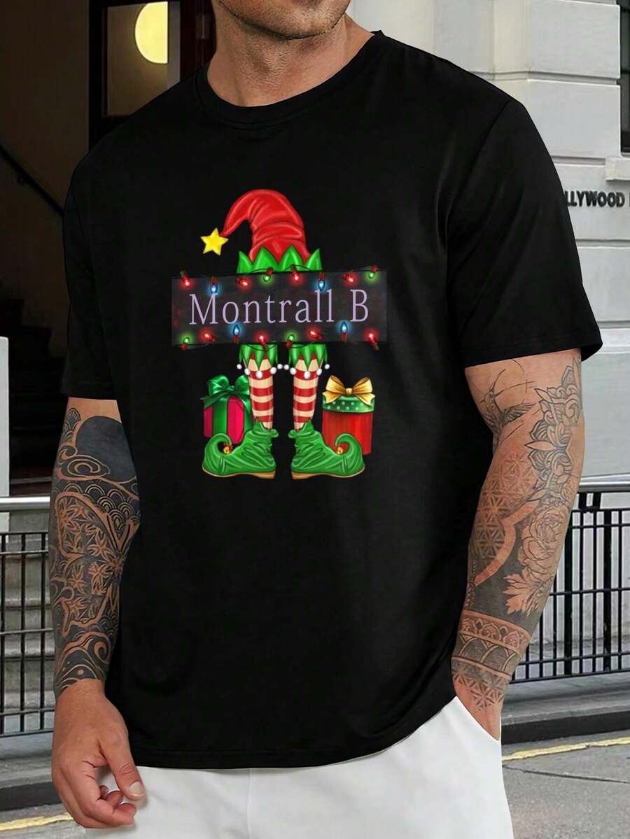 Camiseta de duende navideño personalizada - Regalo navideño personalizado para hombres y mujeres - Divertidas camisetas navideñas a juego para familias - Traje de duende edición limitada - Manga corta unisex - Negro - Ver 1