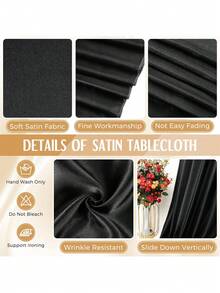 1 pièce Nappe en satin 147*259 cm Nappe rectangulaire Tissu doux en soie Nappe de fête Tissé Convient pour la fête, le dîner de vacances, le banquet de mariage Décoration de table à manger (Plusieurs tailles et couleurs) - Noir - Voir 5