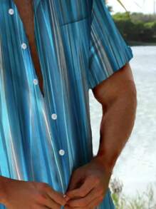 Plus Size Men's Colorblock Single-Breasted Casual Summer Fashion Shirt 032