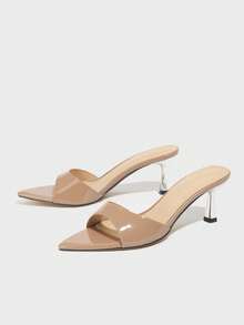 女士优雅经典穆勒高跟凉鞋，尖头金属银色小猫跟，性感收腰宽带，时尚派对、休闲、户外、旅行、春夏季 - 棕色 - 查看 5