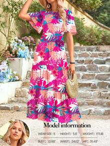 Women's Spring/Summer Casual Flutter Short Sleeve Midi Dress Cowl Layered Out Dresses - In màu hồng - Xem 4