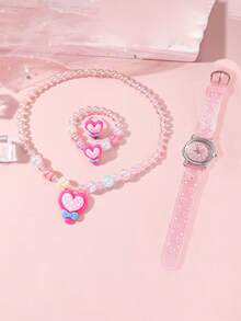 6 件套马卡龙色精致阿拉伯数字刻度圆形表盘 3D 硅胶石英手表 + 项链首饰组合套装，适合生日礼物、毕业礼物、日常佩戴