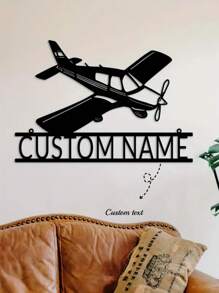 1 Peça Decoração de Ferragem Personalizada com Padrão de Aeronave, Personalização Personalizada com Seu Nome, Logotipo de Ferragem de Aeronave Preta da Moda, Elementos de Aeronave da Moda, Arte de Parede de Metal - O Presente Mais Recente para Entusiastas de Aeronaves