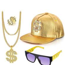 4pcs Hip-Hop Fashion Set: Gold Rapper Hat, Sunglasses, Pendant Necklace, Ring - 80s/90s Rapper Accessories Halloween - Multicolor - View 8