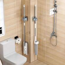 3-Piece Adjustable Wall-Mounted Mop And Broom Holder, No Drilling Required Plastic Storage Rack With Secure Clamping Mechanism, Space-Saving Design For Bathroom, Bedroom, Garden, And Dorm Organization, Durable And Modern Cleaning Tool Storage Solution, Broom Holder Wall-Mounted - 3件套 - 查看 6