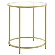 Mesa Auxiliar Redonda, Mesita de Noche de Cristal con Marco de Acero, Mesa de Centro Pequeña, para Salón, Balcón, Decorativo, Dorado y Transparente - Dorado - Ver 8