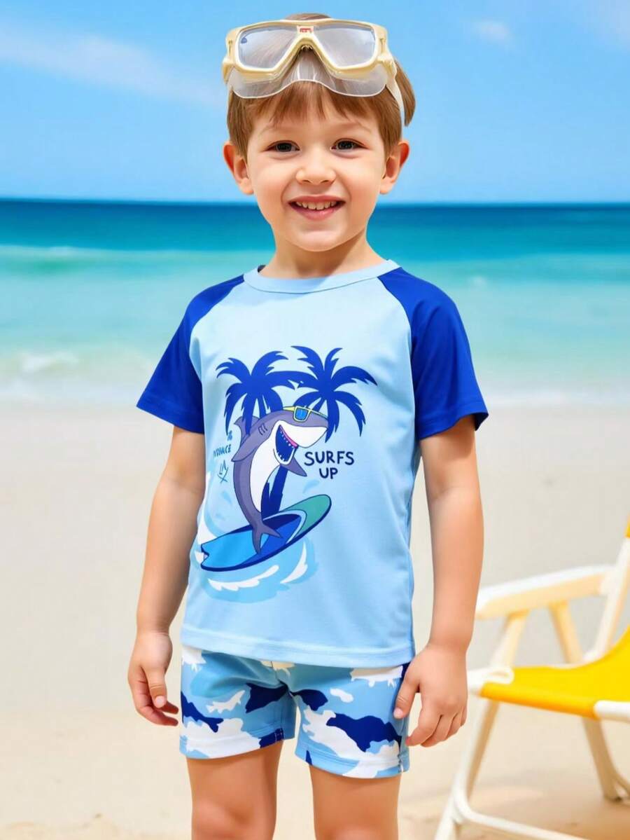 Kid's 2pcs Swimsuit - Top & Shorts, Toddler/Children Swimming Trunks, Beach Vacation