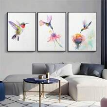 3pcs Hummingbird, Flower, Wooden Frame Canvas Print Decorative Painting, Bird Poster, Light Color Series Decorative Painting, Form Decorative Painting, Interior Home Wall Decoration Art Painting Hanging Picture Mural, Interior Home Wall Decoration Art, Art Wall Decor Art For Bedroom Living Room Home Decoration Framed/Unframed - Multicolor - View 2