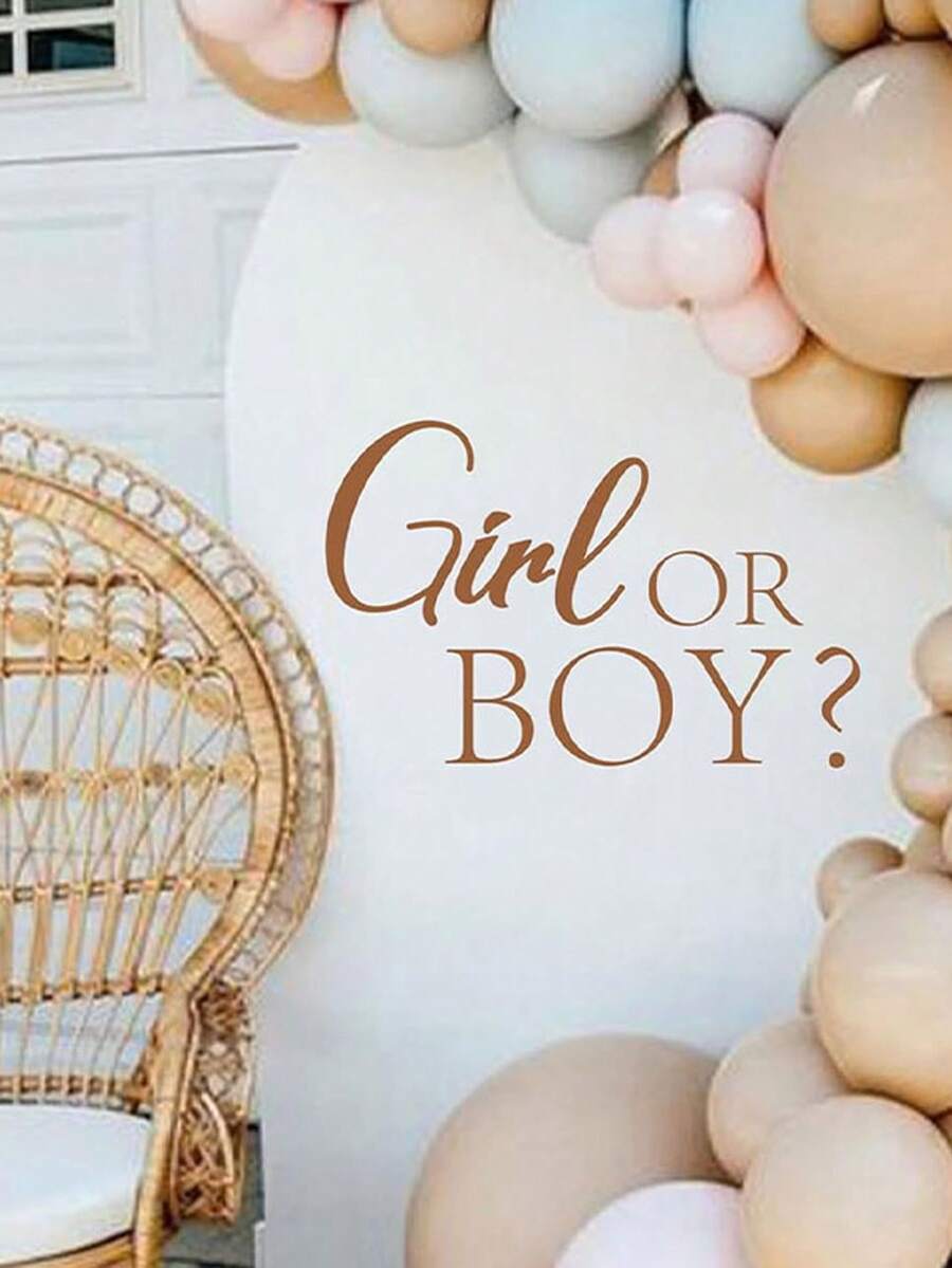 1 Pc "GIrl OR Boy" Pvc Wall Sticker Baby Shower Decal Logo Gender Reveal Party Wall Arch Decoration Stickers Party Self-Adhesive Removable Sticker Logo Baby Room Decoration Stuff - Multicolor - View 1