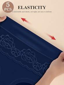 5pcs High Waist Women's Triangle Panties, With Rose Pattern Mesh Design, Breathable And Comfortable - Nhiều màu - Xem 4