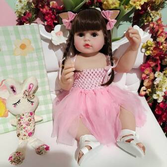 22inch NPK Baby Doll Reborn Toddler Girl Pink Princess Baty Toy Very Soft Full Body Silicone Girl Doll