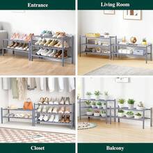 Estantería para zapatos, organizador de zapatos apilable de 3 niveles de madera, estantería de almacenamiento de zapatos de pie, entrada, puerta principal, natural - Gris - Ver 7