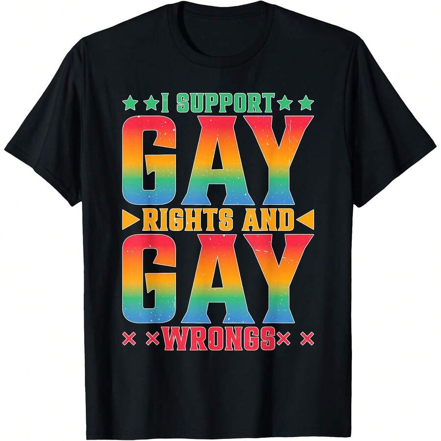 I Support Gay Rights And Gay Wrongs LGBTQ+ T-Shirt - 黑色 - 查看 1