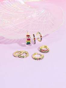 DareSee Set de 7 piezas de pendientes de aro grueso con decoración de circonita cúbica de colores de moda para mujeres, pendientes de cartílago Huggie, para festivales de música, festivales Y2K, regreso a la escuela, otoño, Navidad, invierno, regalos de Navidad