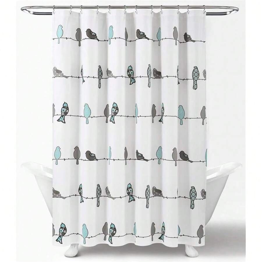 New Lush Decor Rowley Birds Shower Curtain, 72\U201d W X 72\U201d L, Blue & Gray - Colorful Floral Bird Pattern - Whimsical & Playful Bird Shower Curtain - Farmhouse, Coastal, & Boho Bathroom Decor - 藍色和灰色/棕色. 72 英吋寬 x 72 英吋長(1 包) - 查看 1