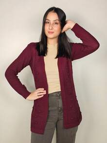 Polka Dot Knitted Cardigan - 紅木色 - 查看 3