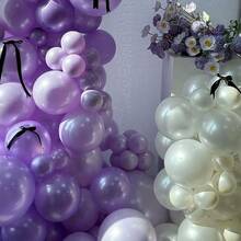 111 个/套紫色和白色气球配黑色蝴蝶结，适合生日、婚礼、成人派对装饰 - 白紫套裝 - 查看 4