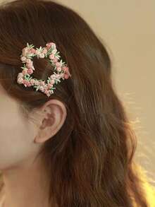 1 件春季粉色花朵心形发夹，适合日常佩戴发夹爪夹发夹发夹发夹发夹发夹发夹 - 粉色 - 查看 12