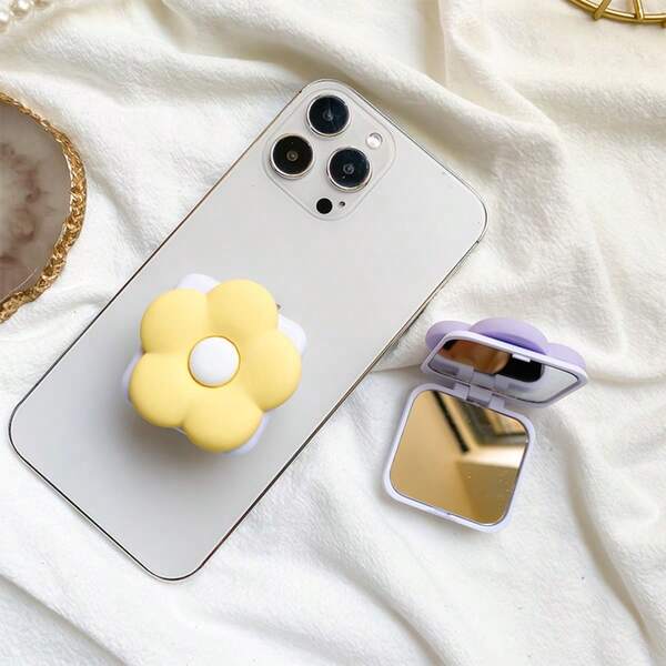 Blumen Handyhalterung | wasserdichtes PVC |, mehrfarbige Blumendesigns, ausziehbarer Ringhaltegriff mit Make-up-Spiegel |, verschiedene cremefarbene Töne, eine Handyhalterung, die Mode und Praktikabilität vereint, kompatibel mit iPhone, Android-Handy, Geschenk zum Geburtstag, für Familie, Freunde Push-Pull Handygriff, Handyhalterung, Handyzubehör