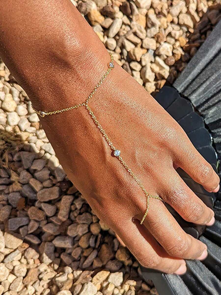 1 chiếc vòng tay ngón tay bằng thép không gỉ 18K thời trang đa năng có vòng chữ O đính kim cương, thích hợp để đeo hàng ngày và ngày lễ, món quà tuyệt vời nhất - Vàng - Xem 1