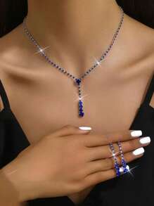 2 pièces Set de collier et boucles d'oreilles étincelants pour femmes, accessoires de bijoux de mariée élégants pour soirée