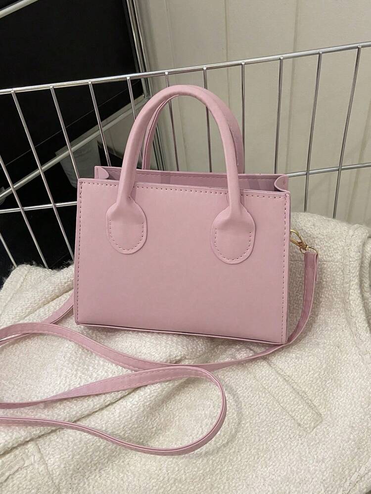 Plain Color PU Handbag, Minimalist Casual Squared Small Bag, Commuter Mini Shoulder Messenger Crossbody Bag, Fashion For Outing - Pink - View 1