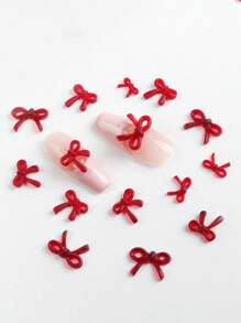 60pcs/Set Non-Scented Assorted Sizes Cute Burgundy Bowknot Nail Art Decorations, Suitable For Autumn & Winter Nail Decor & DIY Accessories