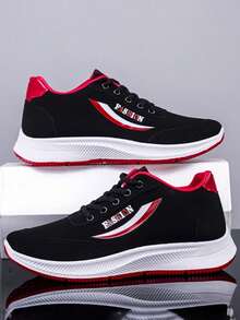 Negro y rojo low-top cordones de los hombres zapatos deportivos casuales, antideslizante resistente al desgaste zapatos de los hombres de tenis, de moda y versátil zapatos de tabla de correr los zapatos, adecuados para todos los días, deportes al aire libre, fútbol, baloncesto, turismo - Negro Rojo - Ver 5