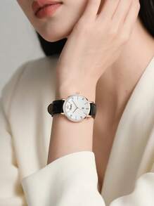 Duolz 1pc Women's Calendar Simplifed Classic Rose Gold Quartz Watch, Daily Life & Holiday Gift, Watch For Women
