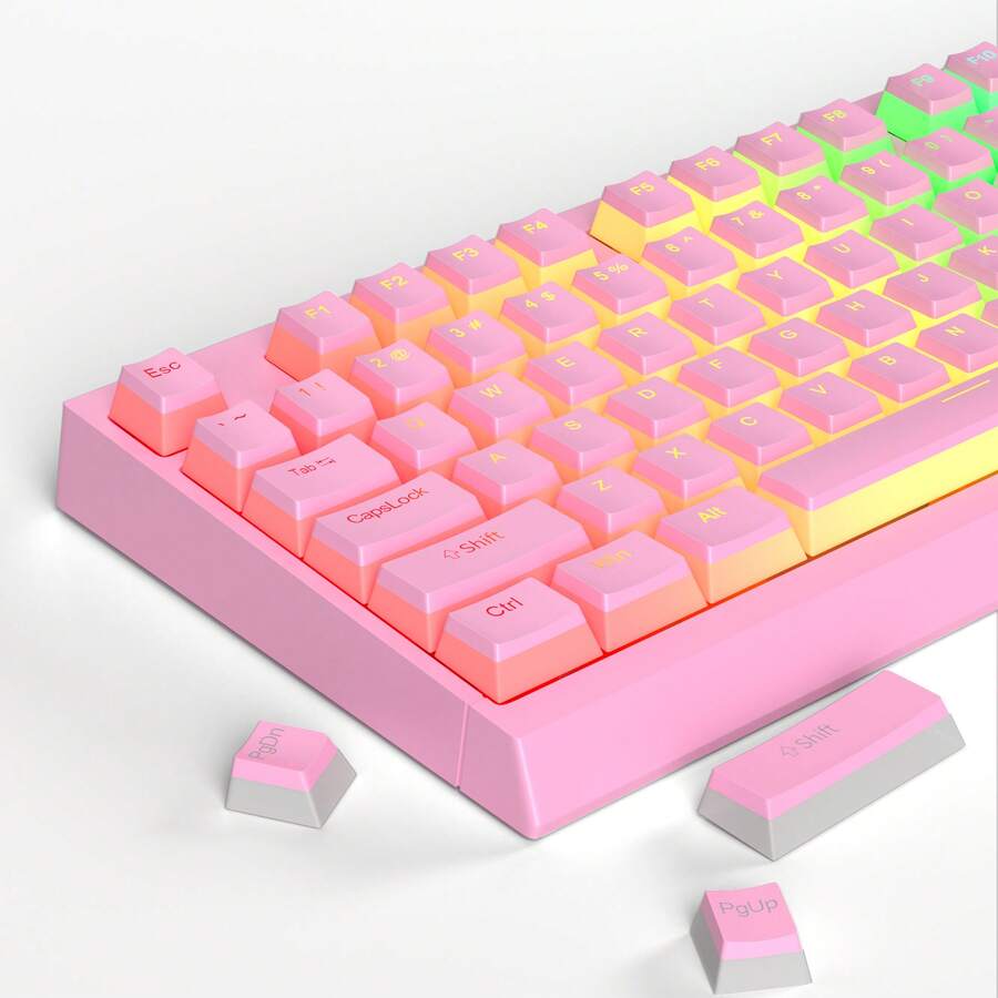 Mage Gee 130 件 PBT 布丁键帽套装，可定制键帽套装，OEM 配置文件，兼容 100%、75%、65%、60% 键盘 - 粉色 - 查看 1