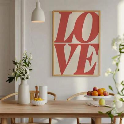 1 件 LOVE 艺术印刷品 - 现代帆布海报墙艺术，白色背景上大胆的红色字母，非常适合卧室、厨房、客厅、教室、浴室装饰、礼物、画廊墙艺术（可选框架）