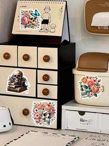 17 pezzi di adesivi di teschi gotici in acquerello per fai da te, scrapbooking, album, planner decorativi, diari, articoli di cartoleria vintage, adatti per ritagli, diari, laptop, progetti fai da te, forniture scolastiche, ritorno a scuola