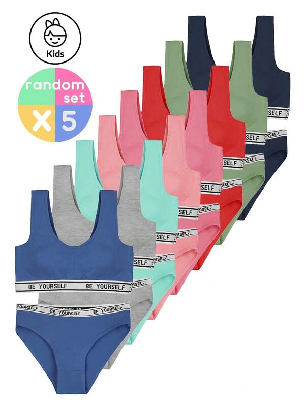 5 ensembles de brassière d'entraînement en coton et boxers assortis pour les filles de 11 à 15 ans, pour un port quotidien