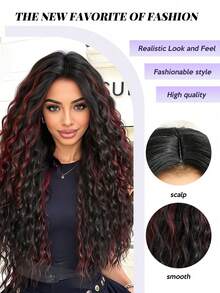 28 Inch Long Curly Synthetic Wig Without Bangs: Natural Appearance, Heat Resistant, Suitable For Parties, Cosplay, Daily Wear, Makes A Great Gift For Girls, And An Ideal Summer Holiday Accessory. - Red Highlight - View 2
