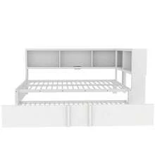 Metal Full Size Daybed With Trundle, Storage Cabinets And USB Ports, White-7294 - Multicolor - View 11