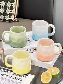 CMYD Studio 1 pieza Taza de café de cerámica hecha a mano de 400ml, taza de té de estilo nórdico asimétrico, adecuada para el hogar, el dormitorio, la oficina, como regalo, reuniones familiares - Verde - Ver 11