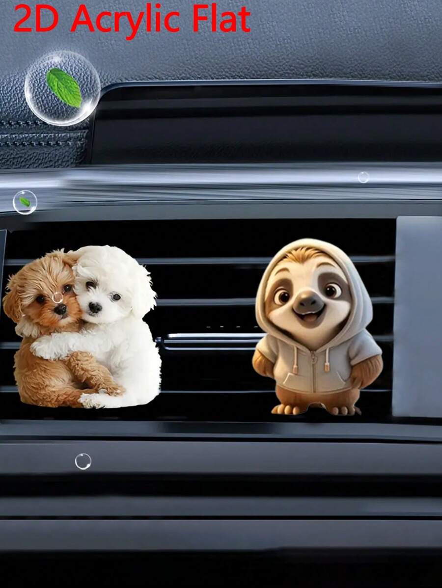 1pc 2D Flat Acrylic Cute Cartoon Sloth/Teddy Bear Car Air Vent Fragrance Diffuser, Air Freshener Clip With Fragrance Tablet, Suitable For Teacher's Day, Thanksgiving, Christmas Gifts