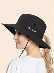 1 pièce Chapeau de soleil à large bord pour femme - Design à queue de cheval, large bord pour ombre solaire, chapeau de seau pliable pour plage et été, idéal pour la pêche, les vacances à la plage, les voyages de femmes et les activités extérieures
