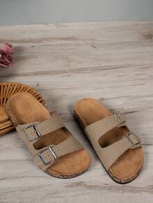 Women Comfortable Sandals - Soft, Lightweight, Dual-Buckle, Flat Slide, Breathable Design, Suitable For Summer Beach Vacation And Daily Wear - Sand - View 6