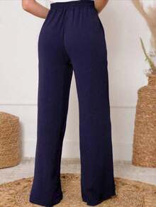 Duna Pantalona Crepe Trousers - Navy Blue - View 2