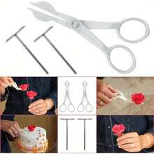 7pcs Baking Pastry Tool Set Stainless Steel Rose Petal Leaves Nozzles Cake Decorating Tips Tulip Flower Scissor Cake Tray Mounting Scissors Nails Essential For Confectionery Icing Cream Transfer And Elegant Cake Decor - Multicolor - View 2