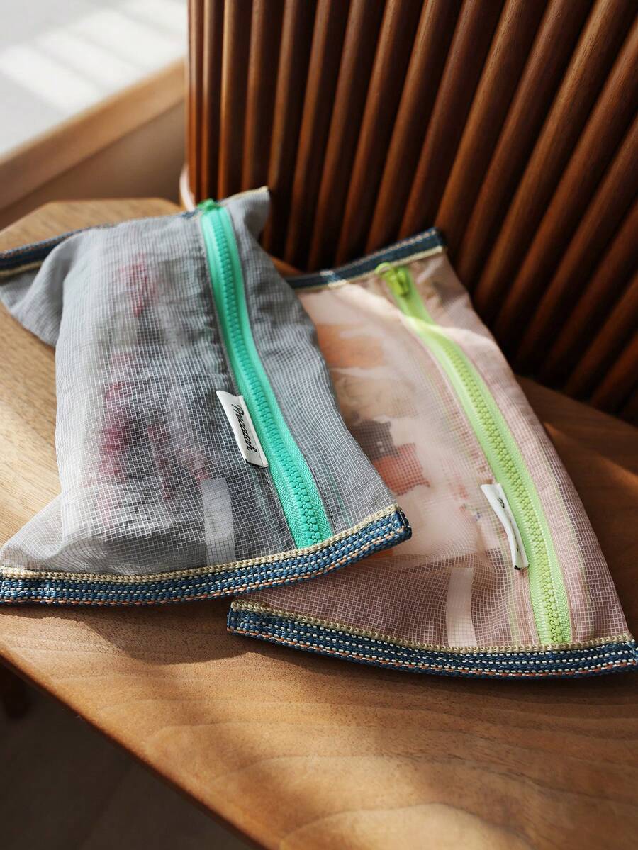 Transparent Nylon Mesh Pouch Bag, Portable Lightweight Foldable Storage Organizer For Documents, Cards, Cables And Stationery - Grey - View 1